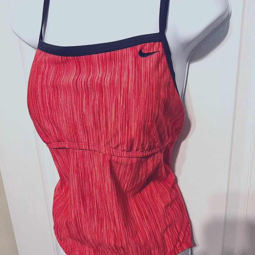 Nike Razorback Women's One Piece Swimsuit-Coral/Red/Navy Blue-Size Large-Beach
